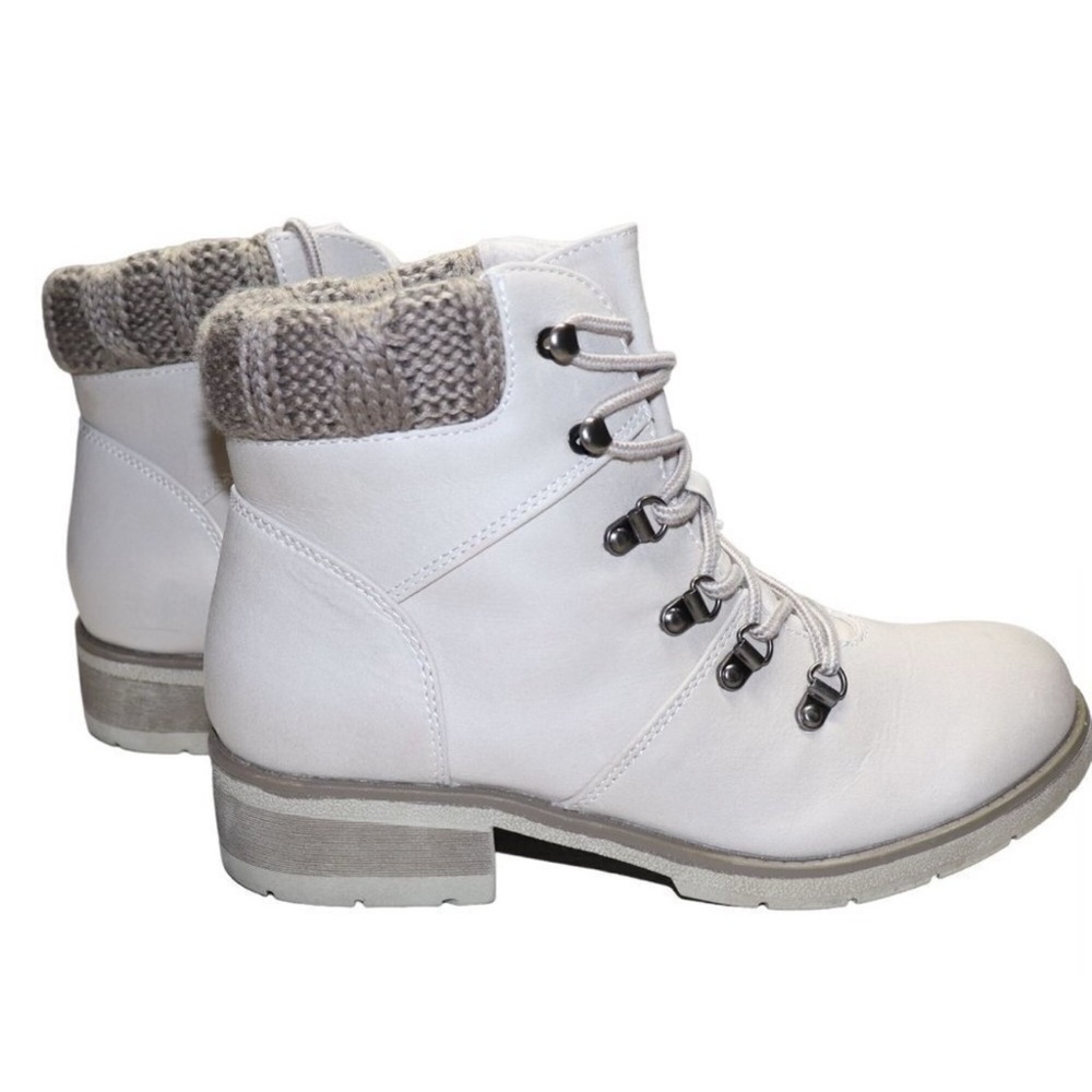 Combat Boots Womens Size 11 Beige Off-White Mossimo Supply Knit Ankle Lace Up